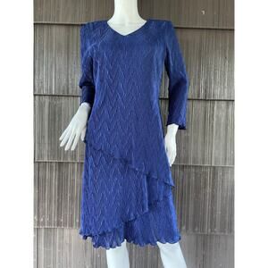 🔥Connected Apparel Sapphire Blue Crinkle Layer Tiered midi Cocktail Party Dress